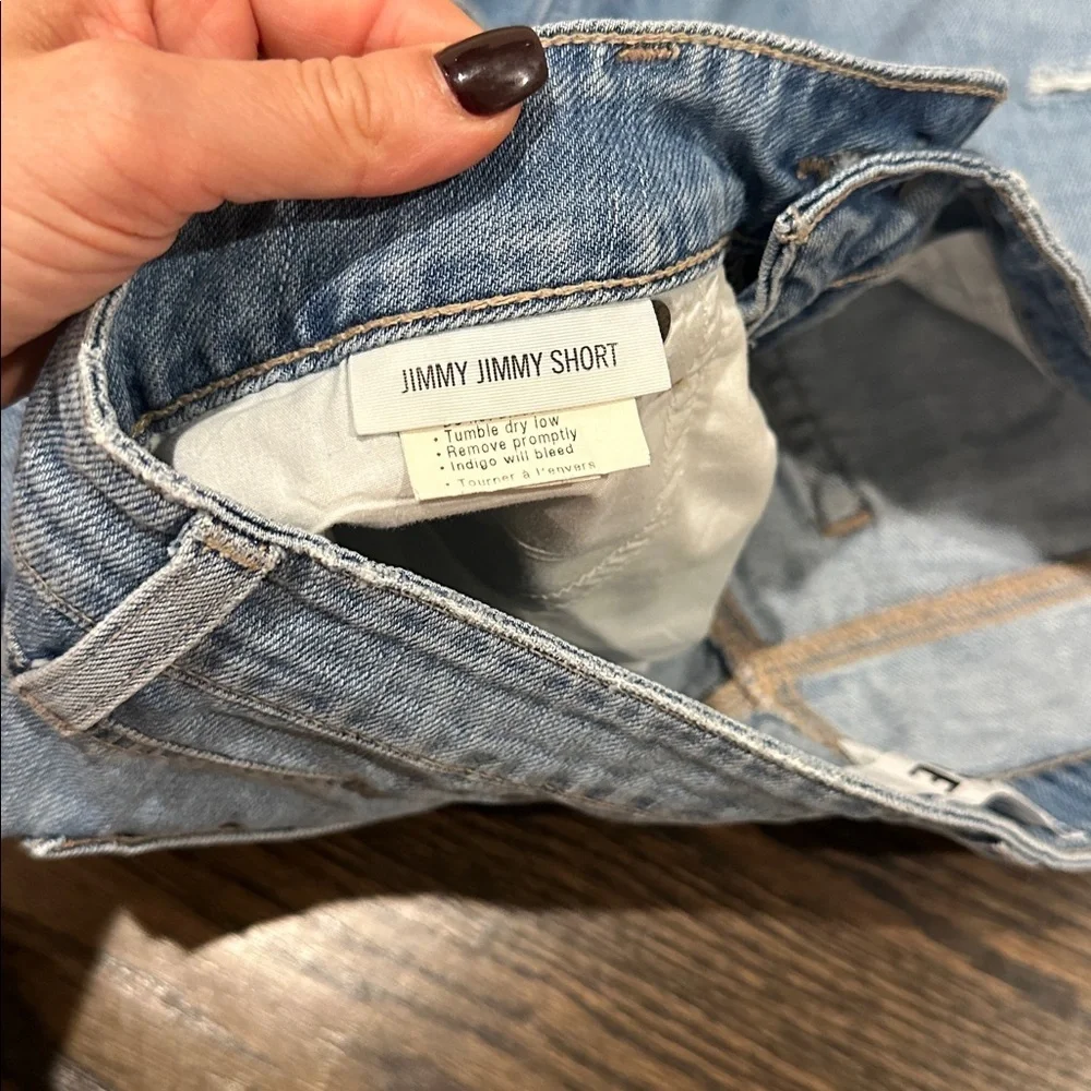 PAIGE Light Blue Distressed Jean Shorts - Picture 3 of 5